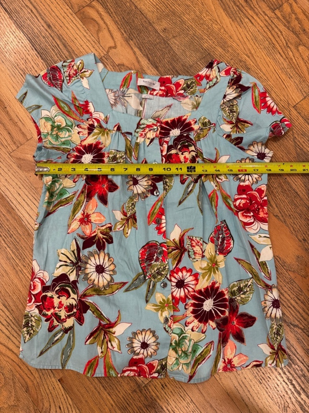 Van Heusen Floral Women's Top - Blue Red Large 💯 Cotton - Picture 8 of 9